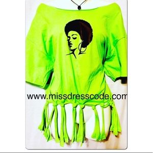 Afrocentric Afro Lady Off The Shoulder Fringed Tee